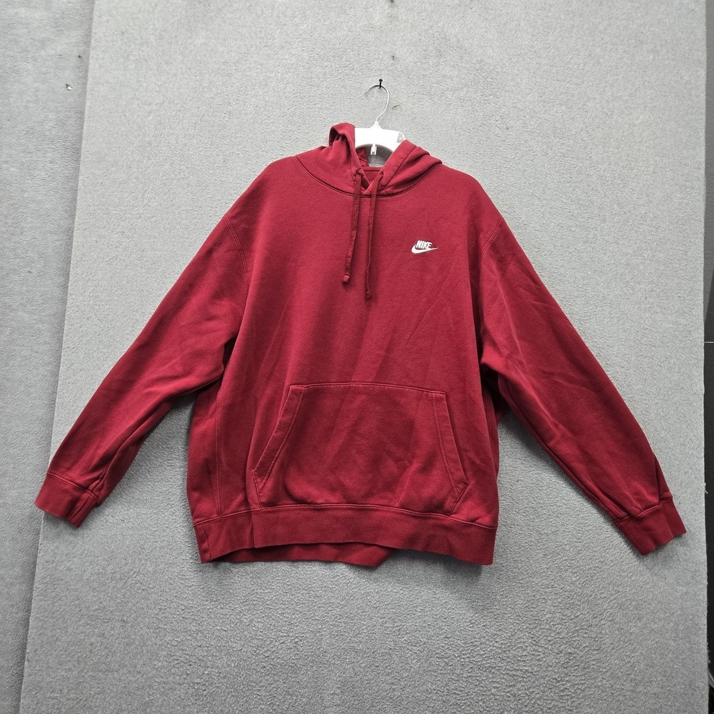 Nike Men Hoodie XXL Red Fleece Swoosh Logo Activewear Hooded Pockets